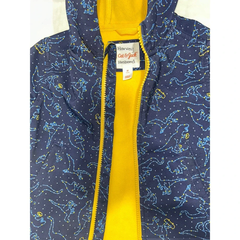 Cat & Jack Toddler Boys 2T Navy Blue Dinosaur Constellation Fleece‎ Lined Jacket